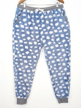 George Plush Pajama Pants Size XL Blue White Cloud Print Lounge Joggers Cozy